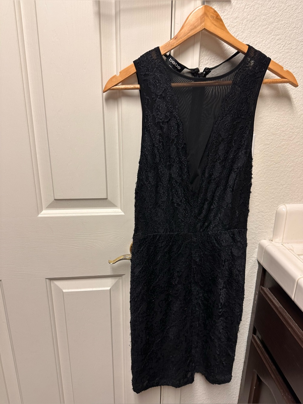 bebe Black Lace V-Neck Mini Dress
